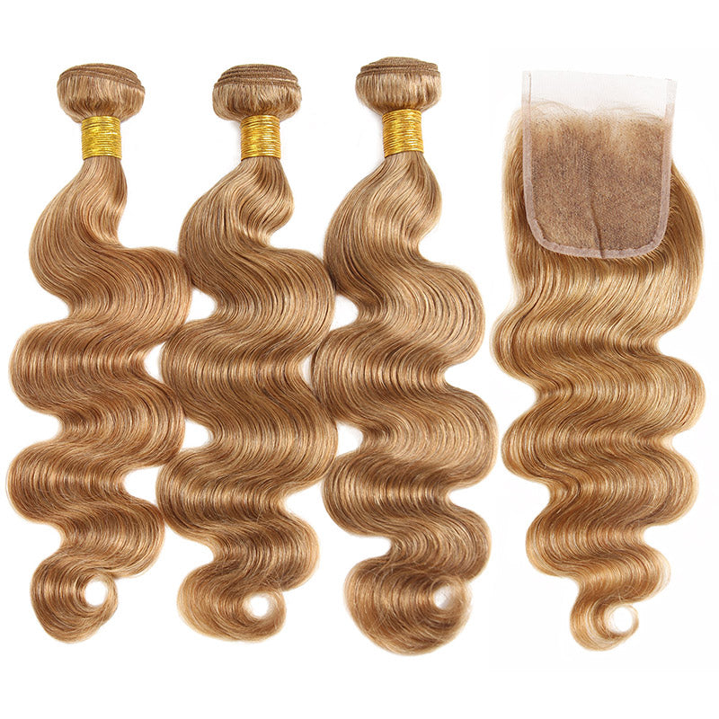 Hairsmaket Colored Bundles 613/Brown/Ginger/Highlight Human Hair Bundles with Closure