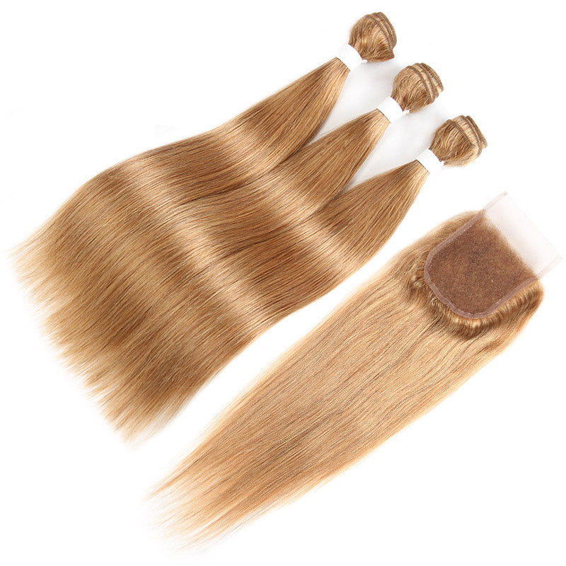 Hairsmaket Colored Bundles 613/Brown/Ginger/Highlight Human Hair Bundles with Closure