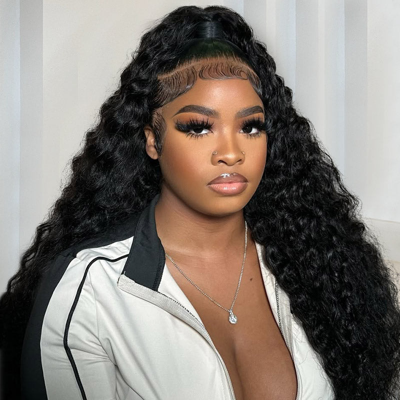 Glueless Water Wave Human Hair Wigs 13x4 Lace Frontal Wig HD Transparent Lace Wigs