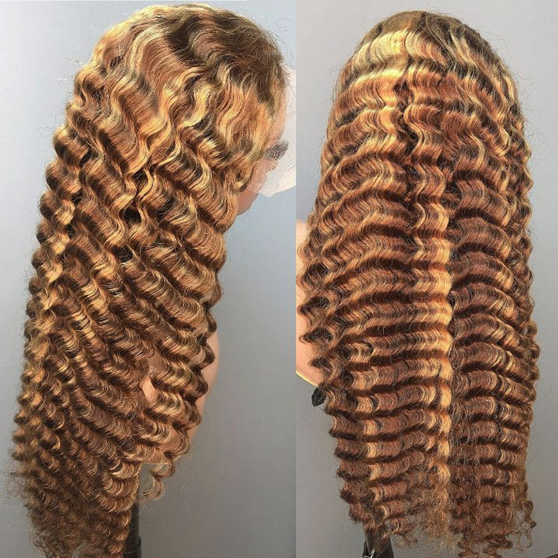 30"=$185 | Hairsmarket Loose Deep P4/27 Color Highlight Wig 13x6 HD Lace Front Wig Honey Blonde Glueless Human Hair Wig 180% Density