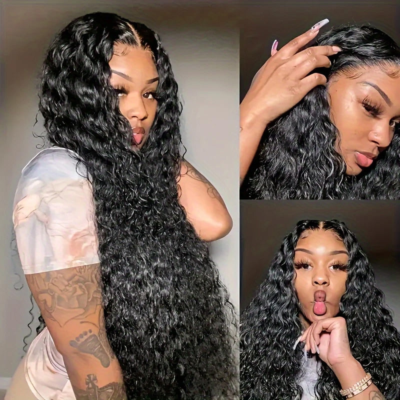 Hairsmarket Water Wave Easi Drawstring 13x4 Lace Frontal Wig Put On and Go No Glue Wig 180% Density