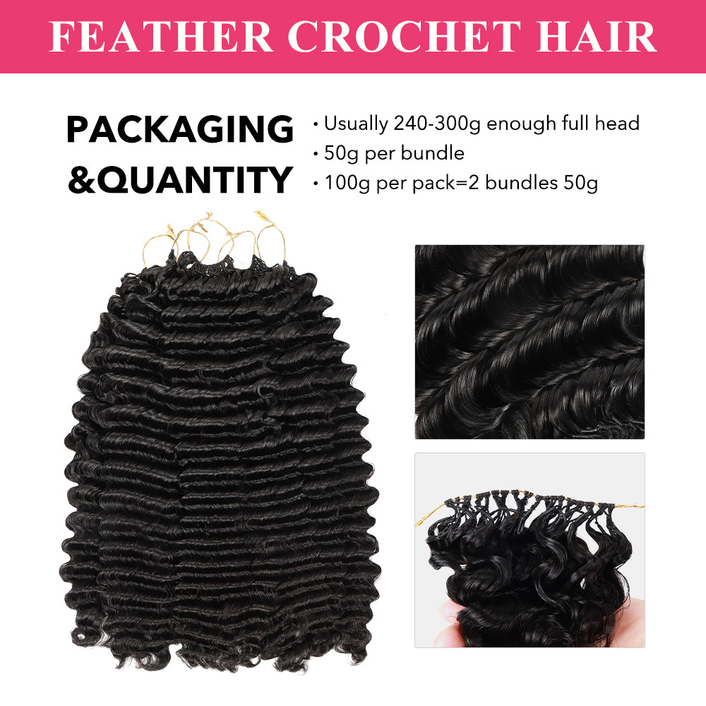 【Knotless Crochet Braids】Feather Crochet Hair Extension Deep Wave Pre-looped 100% Human Hair Protective Style