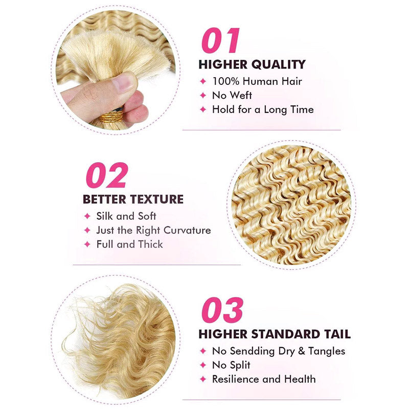 Hairsmarket 613 Blonde Deep Wave Bulk Human Hair For Braiding 100% Virgin Bulk Human Hair Extensions For Braiding
