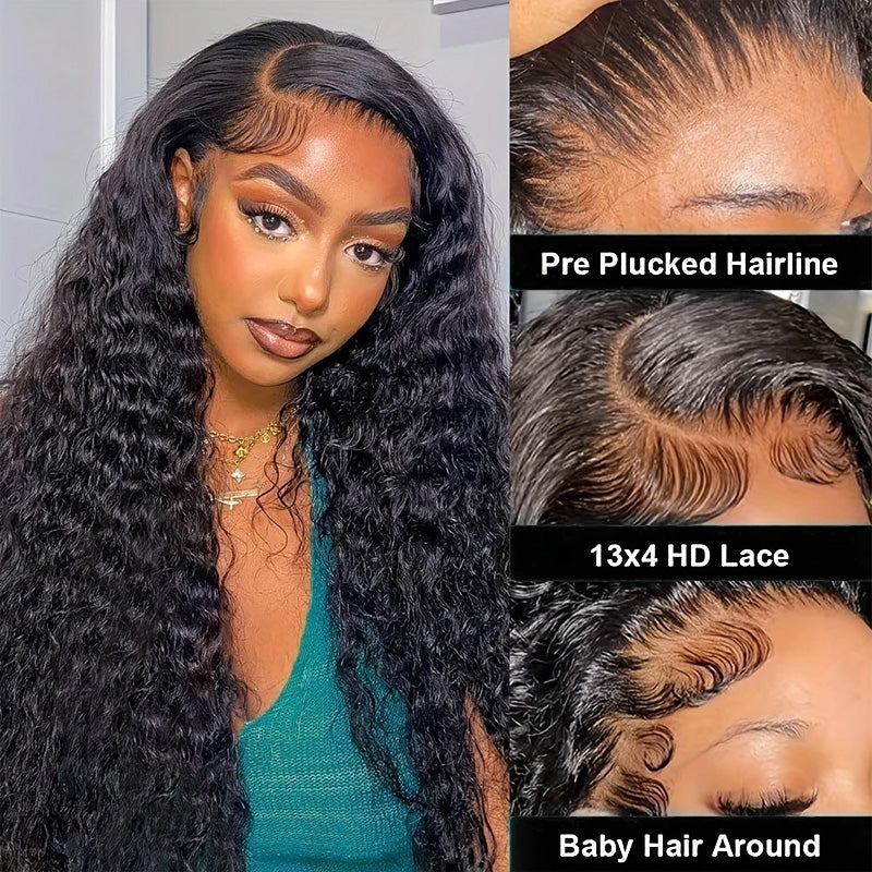 Hairsmarket Pull And Go Drawstring Deep Wave Lace Wig 13x4 HD Full Lace Frontal Wig Drawstring Wig Friendly For Beginners