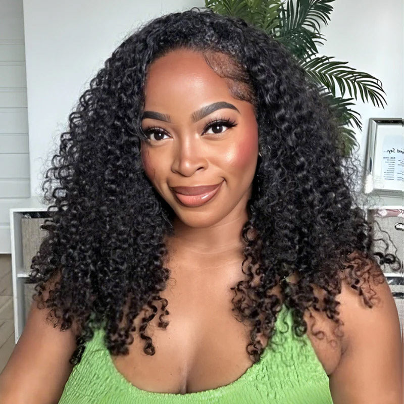 Hairsmarket Glueless 3 IN 1 Half Wig Bouncy Coily Kinky Curly 180% Density Pull And Go Drawstring Band