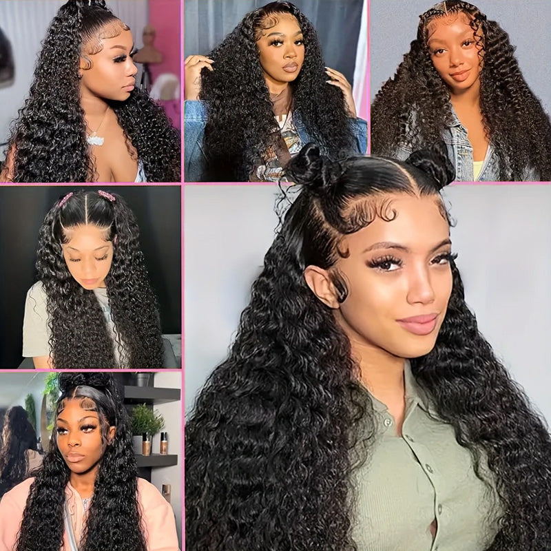 Hairsmarket Water Wave Easi Drawstring 13x4 Lace Frontal Wig Put On and Go No Glue Wig 180% Density