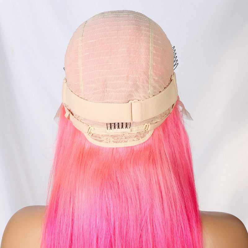 Ombre Rose Pink Straight Human Hair Lace Front Wigs HD Transparent Pre Plucked Glueless Wigs