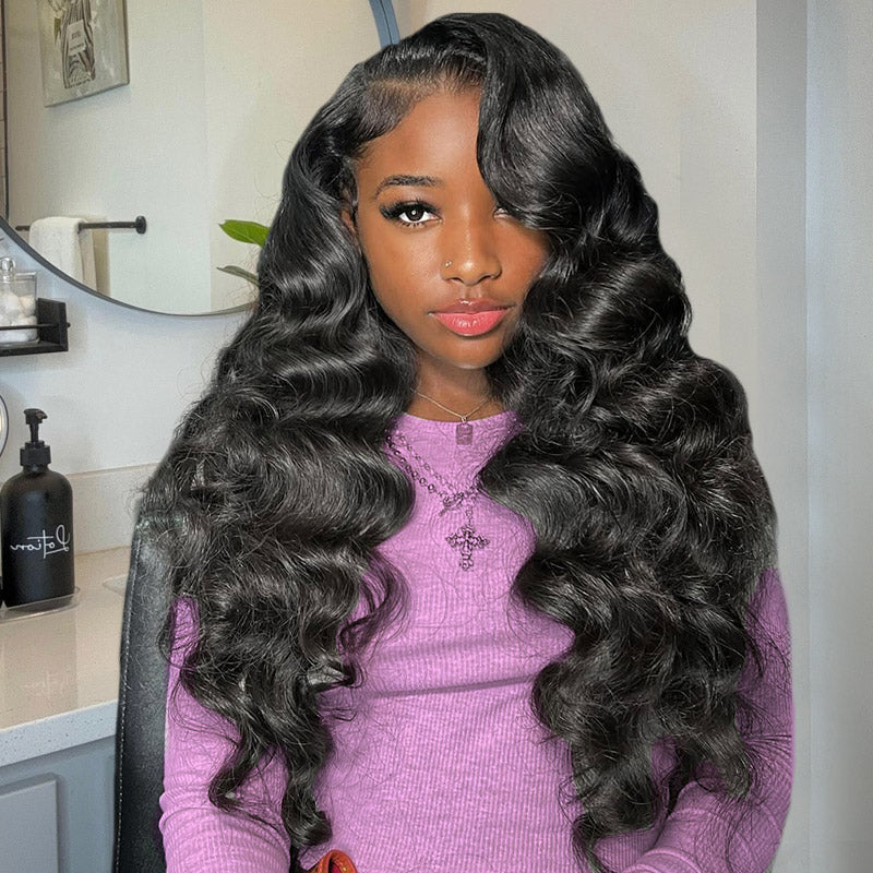 Hairsmarket Loose Deep Wave 13x4 HD Lace Front Wigs Pre Plucked Glueless Human Hair Wigs
