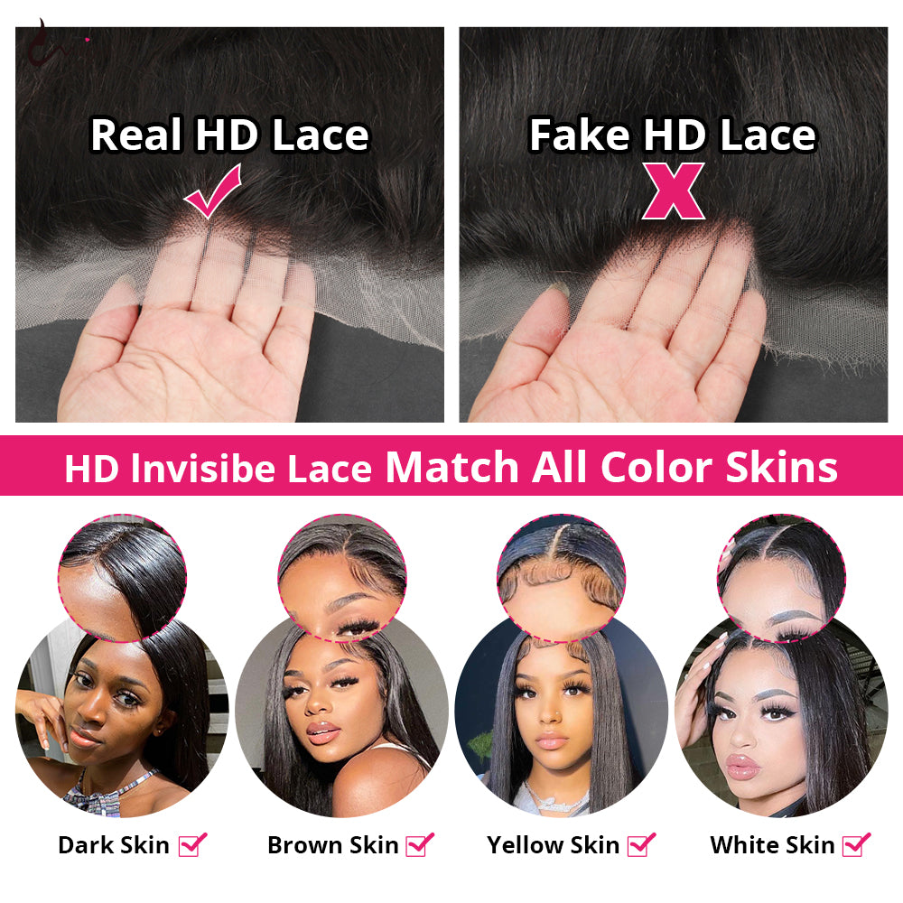 Hairsmarket Straight Hair HD Lace Full Lace Frontal 13x4 Human Hair Wigs Undetectable Lace Pre-Plucked Glueless Wigs 250% Density