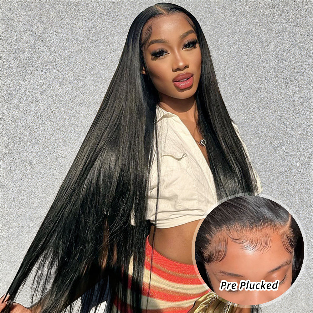 Hairsmarket Straight Hair HD Lace Full Lace Frontal 13x4 Human Hair Wigs Undetectable Lace Pre-Plucked Glueless Wigs 250% Density