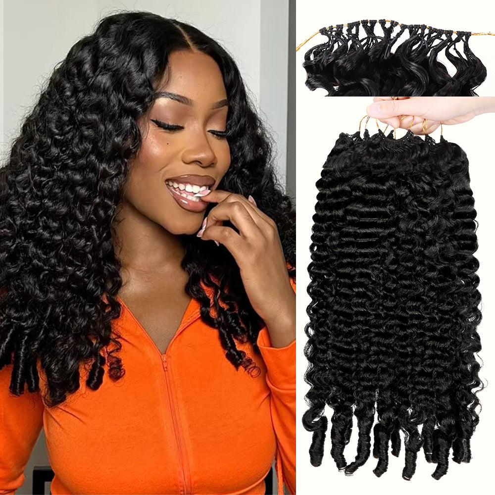 【Knotless Crochet Braids 】Feather Crochet Hair Extension Burmese Curly Pre-looped 100% Human Hair Protective Style