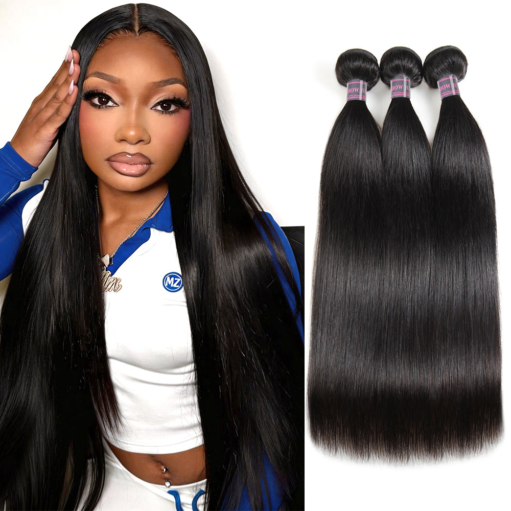 Ship From US | Hairsmarket Malaysian Straight Hair 3 Bundles Straight 100% Human Hair Extensions