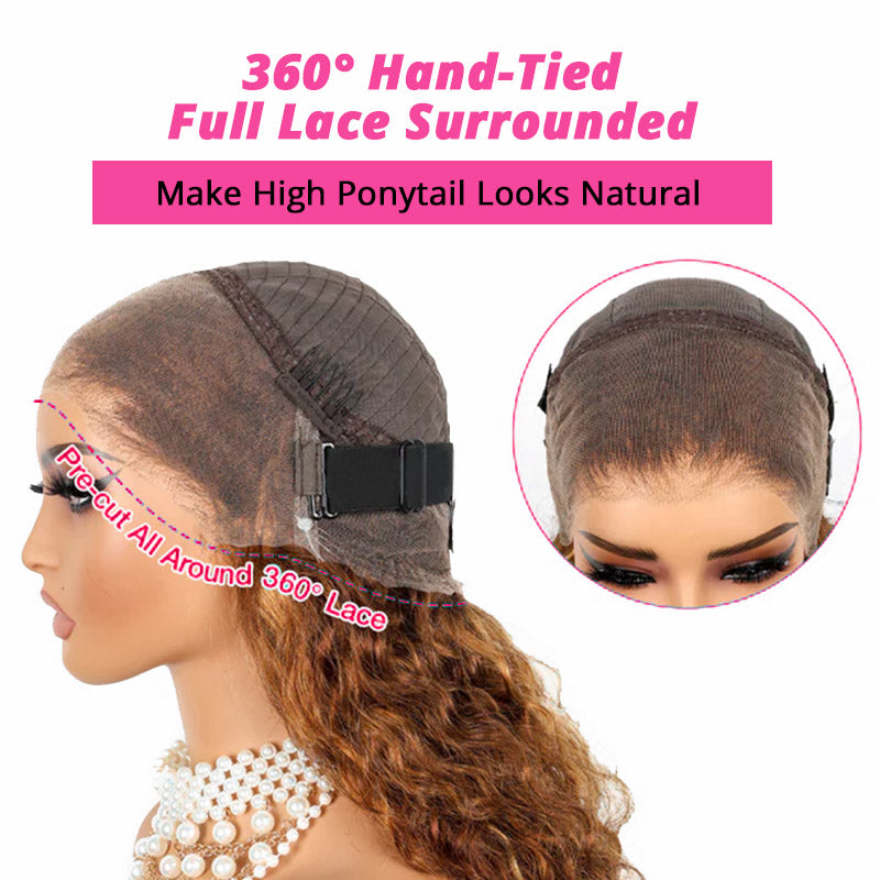 Hairsmarket Invisi-Strap Snug Fit 360 HD Transparent Lace Front Wig P4/27 Highlight Lace Human Hair Wig