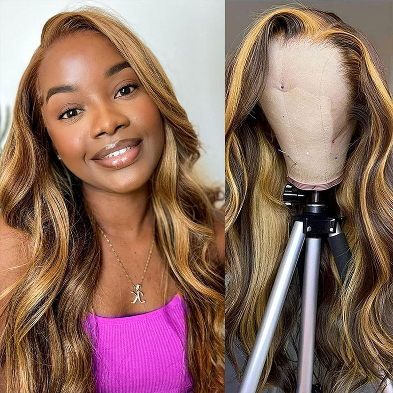 30"=$185| Hairsmarket P4/27 Color Highlight Wig 13x6 HD Lace Front Wig Straight Honey Blonde Glueless Human Hair Wig