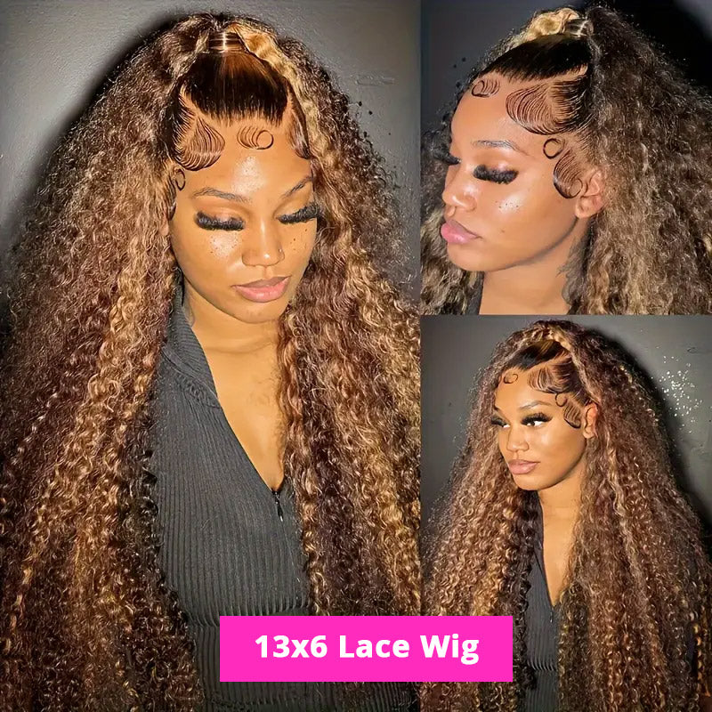 30"=$185 | Hairsmarket P4/27 Color Deep Wave Highlight Wig 13x6 HD Lace Front Wig Honey Blonde Glueless Human Hair Wig 180% Density