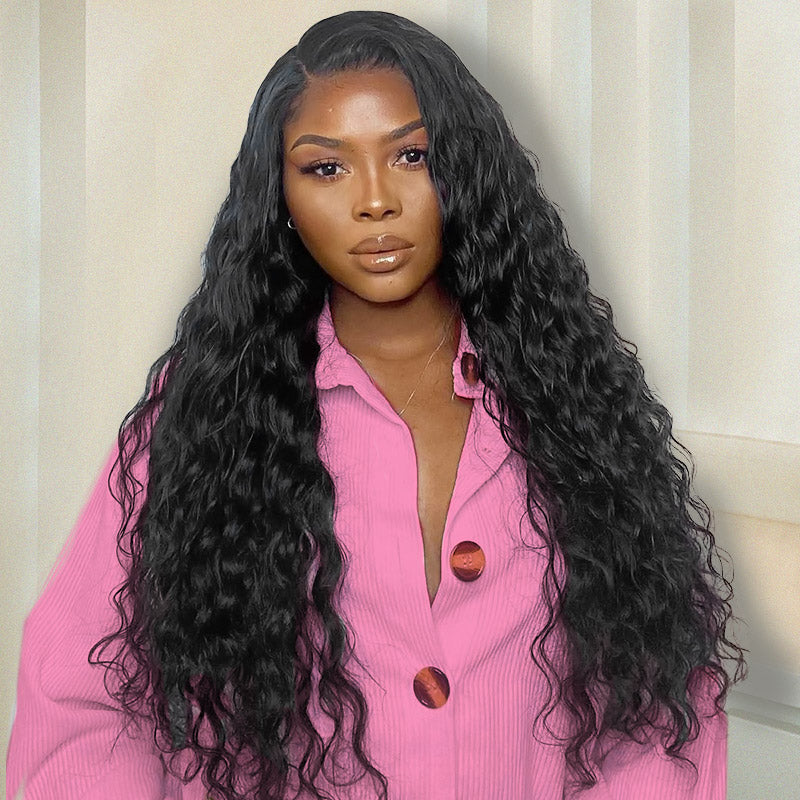 Glueless Water Wave Human Hair Wigs 13x4 Lace Frontal Wig HD Transparent Lace Wigs