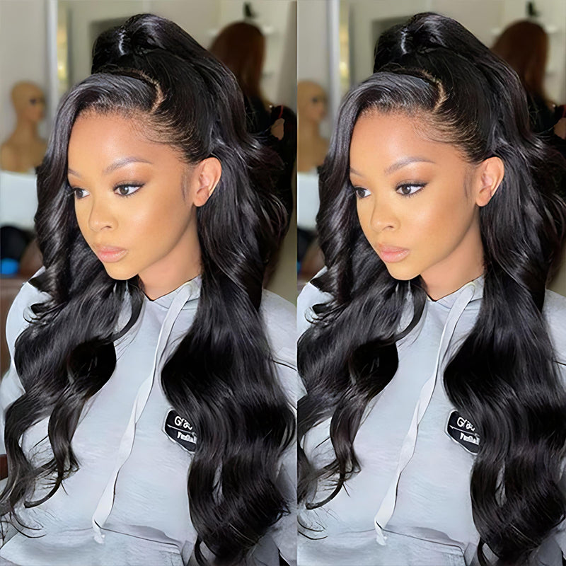 Hairsmarket Glueless 13x6 Lace Frontal Wig Body Wave Pull and Go Drawstring Human Hair Wigs