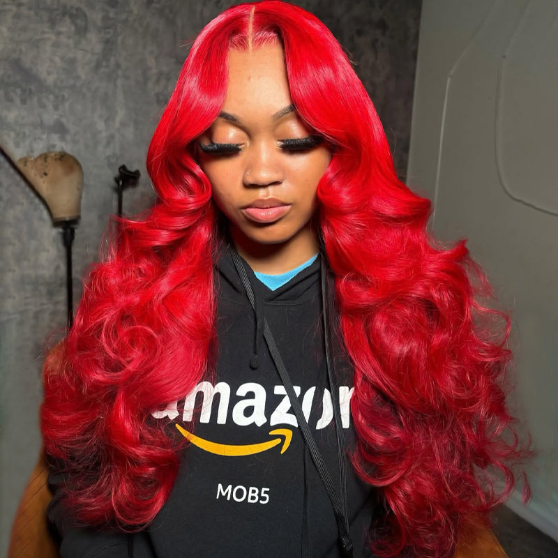 Hairsmarket Red Wig 13x4 HD Lace Front Wigs Body Wave Glueless Human Hair Wigs 30 Inch