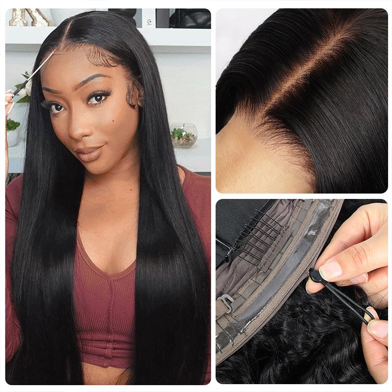 Hairsmarket Easi Drawstring No Glue Lace Wigs Straight Human Hair Instant Wigs 13x4 Lace Frontal Wigs 30 Inch 180% Density