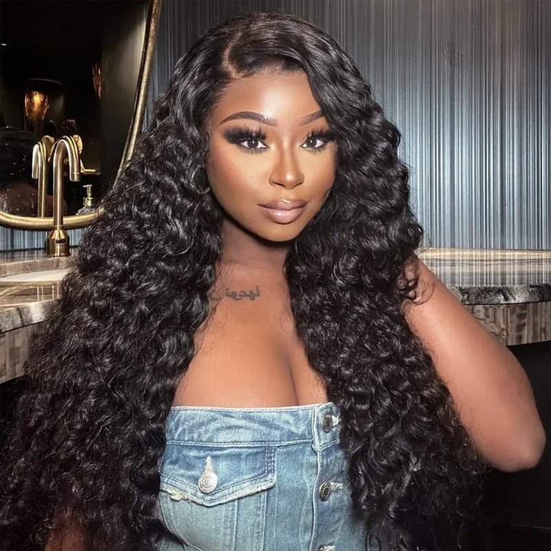 Hairsmarket Pull And Go Drawstring Deep Wave Lace Wig 13x4 HD Full Lace Frontal Wig Drawstring Wig Friendly For Beginners