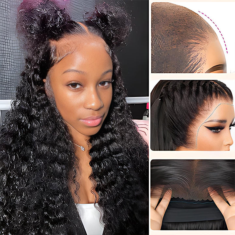 Hairsmarket 13x6 HD FuLL Lace Frontal Wig Deep Wave Pull On and Go Drawstring Human Hair Wig