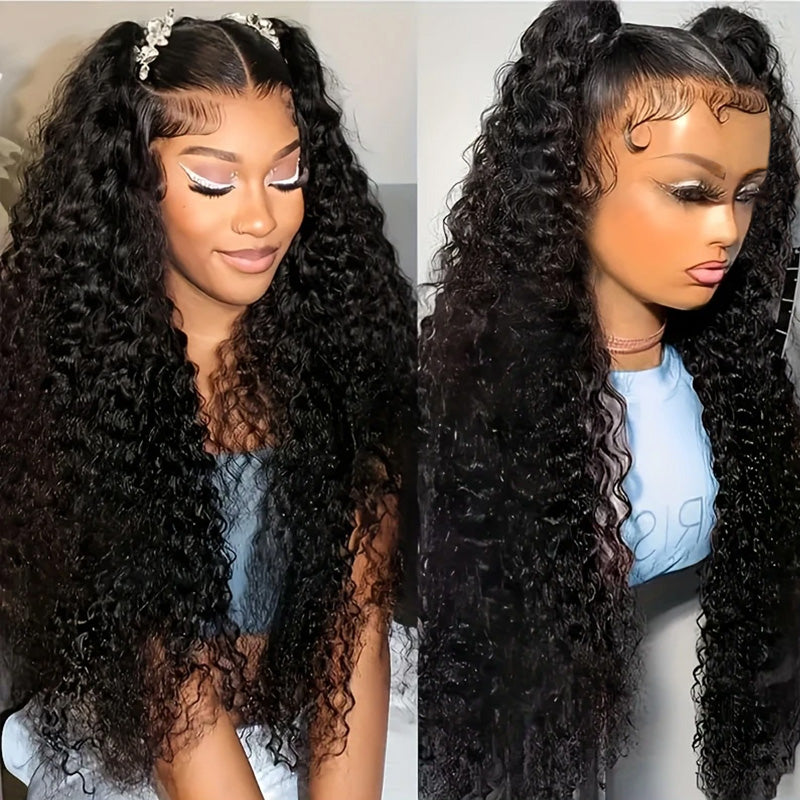 Hairsmarket Water Wave Easi Drawstring 13x4 Lace Frontal Wig Put On and Go No Glue Wig 180% Density
