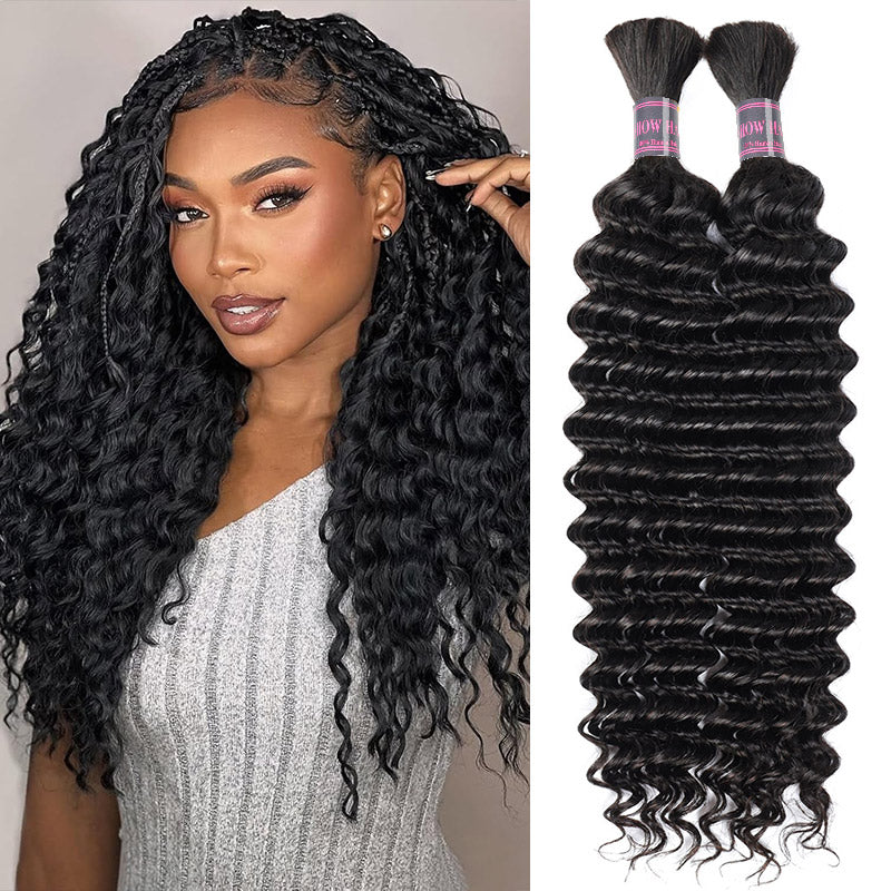 Hairsmarket Deep Wave Human Hair for Braiding Bulk Human Hair 1 Bundle Hair Extensions