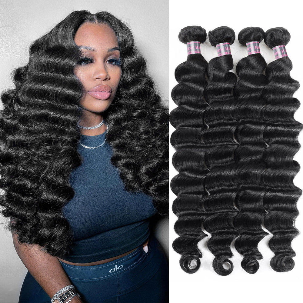 Hairsmarket Loose Deep Wave Human Hair 4 Bundles 100% Malaysian Hair Virgin Bundles Weave Extensions