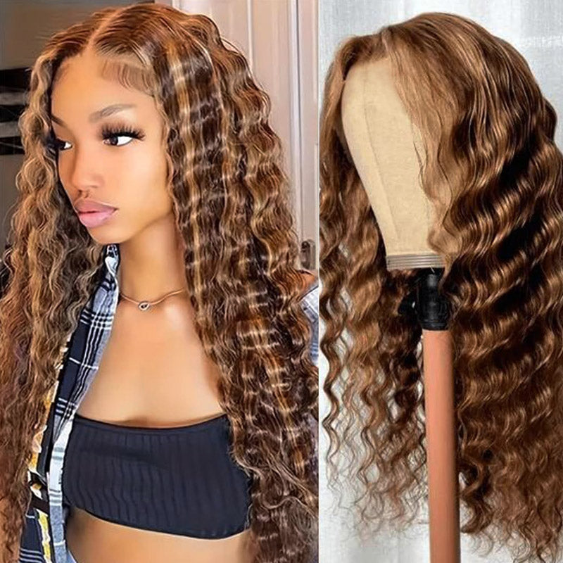 30"=$185 | Hairsmarket Loose Deep P4/27 Color Highlight Wig 13x6 HD Lace Front Wig Honey Blonde Glueless Human Hair Wig 180% Density