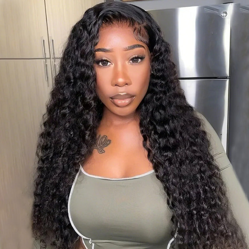 Hairsmarket Pull And Go Drawstring Deep Wave Lace Wig 13x4 HD Full Lace Frontal Wig Drawstring Wig Friendly For Beginners