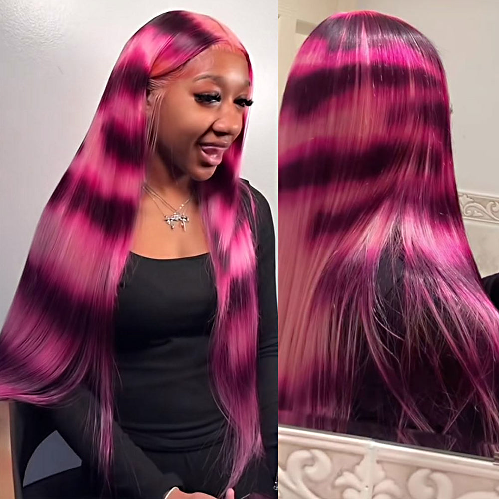 Fashion Zebra Print Highlight Wig 13x4 13x6 Full Lace Front Wig Straight Two-Tone Human Hair Wigs 180% Density