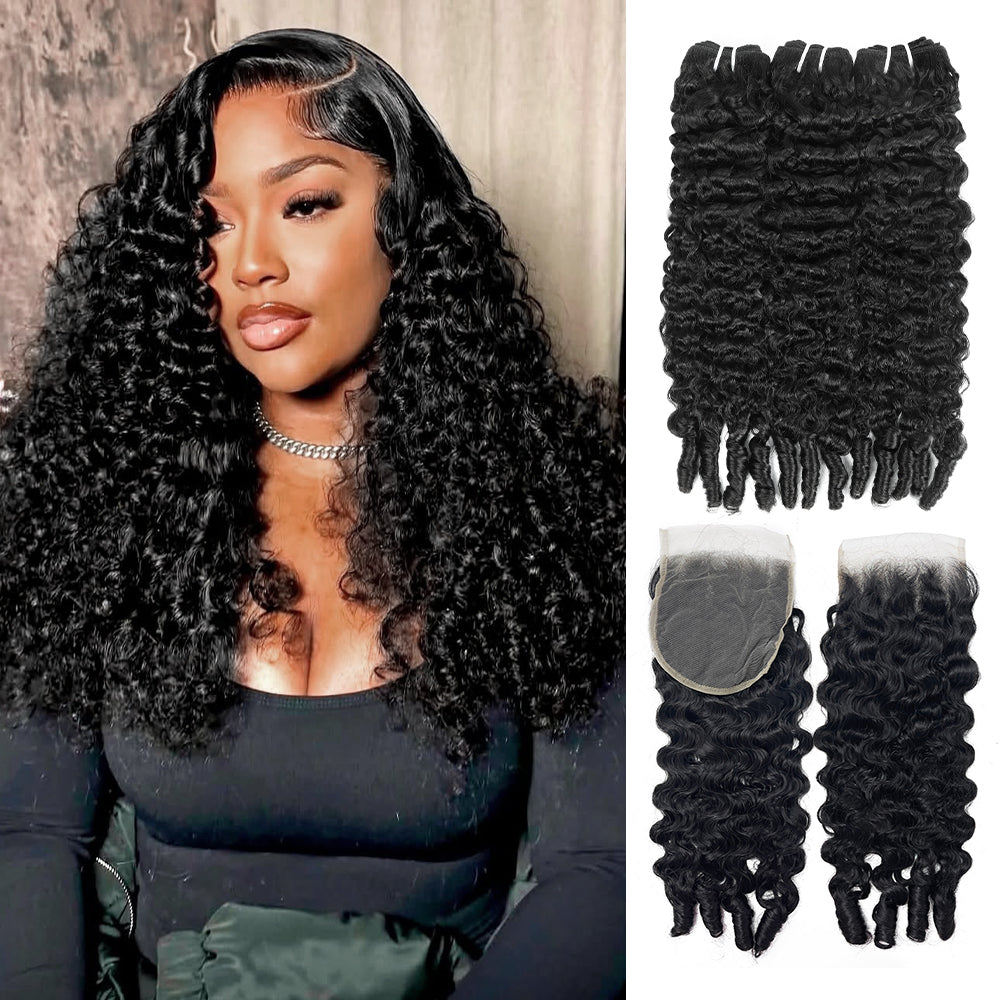Hairsmarket Burmese Curly 3 Bundles With 5x5 Lace Closure 12A Virgin Hair Extensions