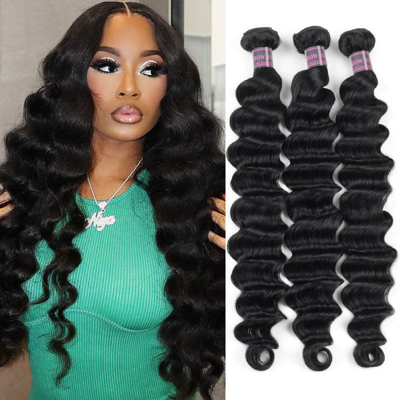 Ship From US | Hairsmarket Loose Deep Indian Human Hair Virgin Bundles Loose Deep Wave 3 Bundles