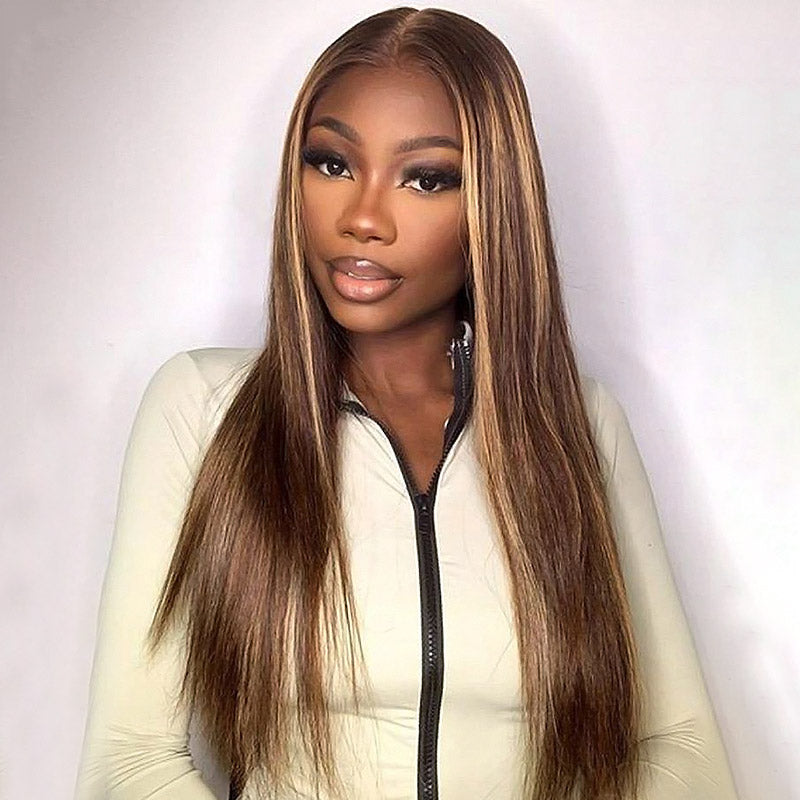 30"=$185| Hairsmarket P4/27 Color Highlight Wig 13x6 HD Lace Front Wig Straight Honey Blonde Glueless Human Hair Wig