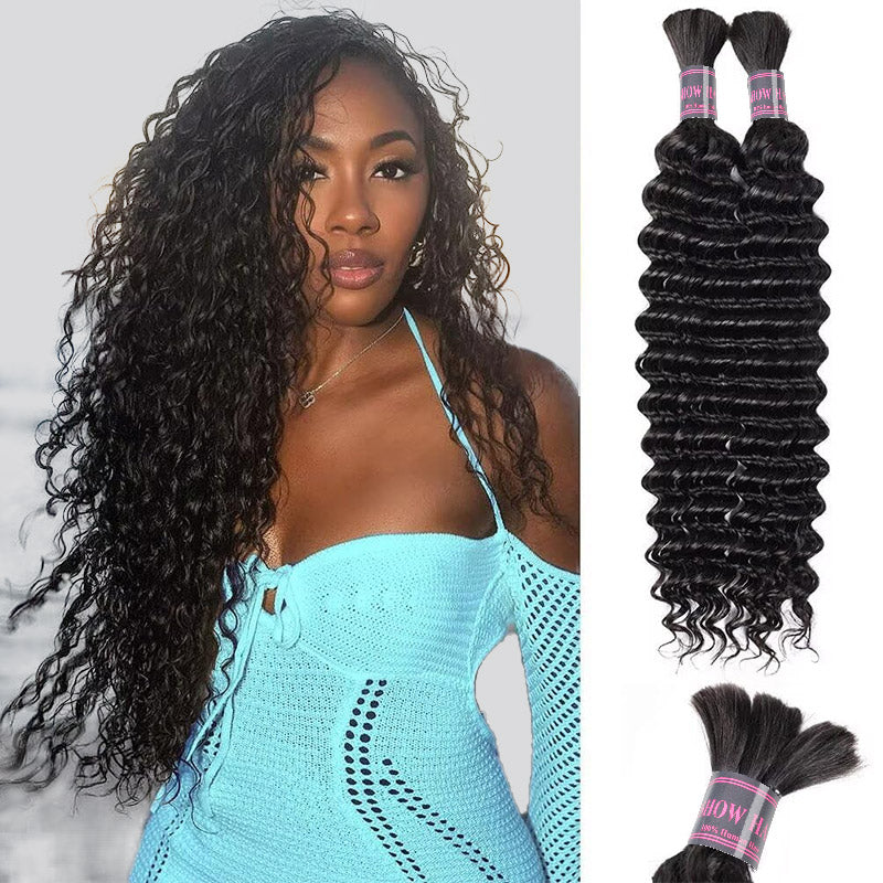 Hairsmarket Deep Wave Human Boho Braiding Hair Deep Wave Bulk Human Hair 1/3/4 Bundles Hair Extensions For Braiding