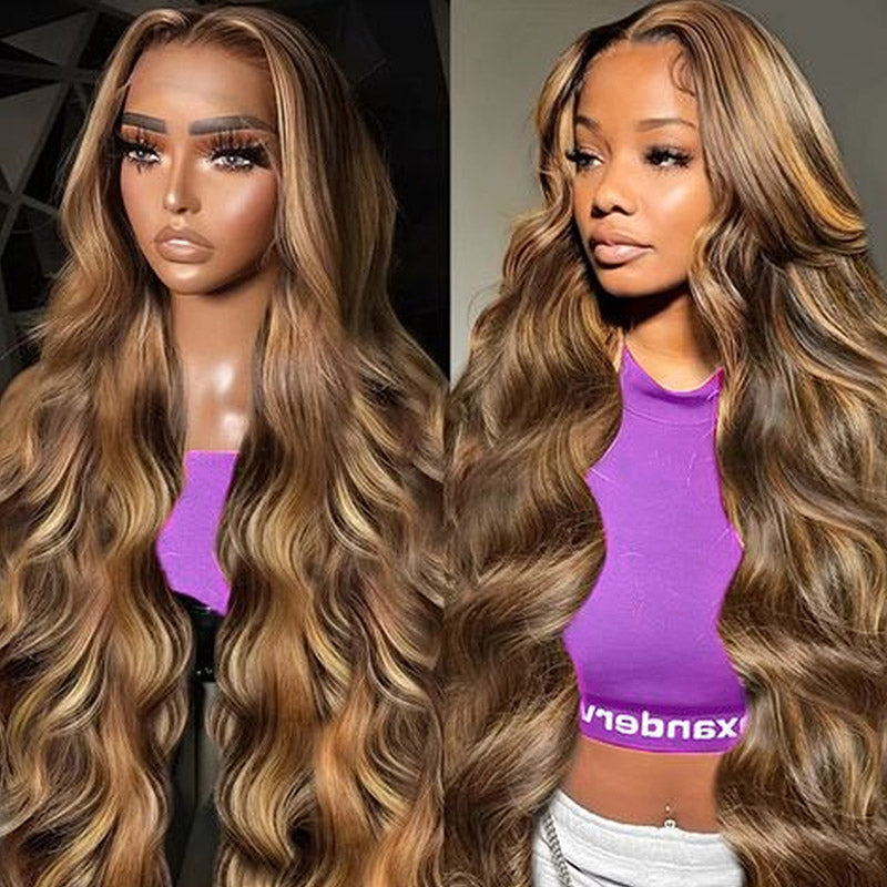 30"=$185| Hairsmarket P4/27 Color Highlight Wig 13x6 HD Lace Front Wig Straight Honey Blonde Glueless Human Hair Wig