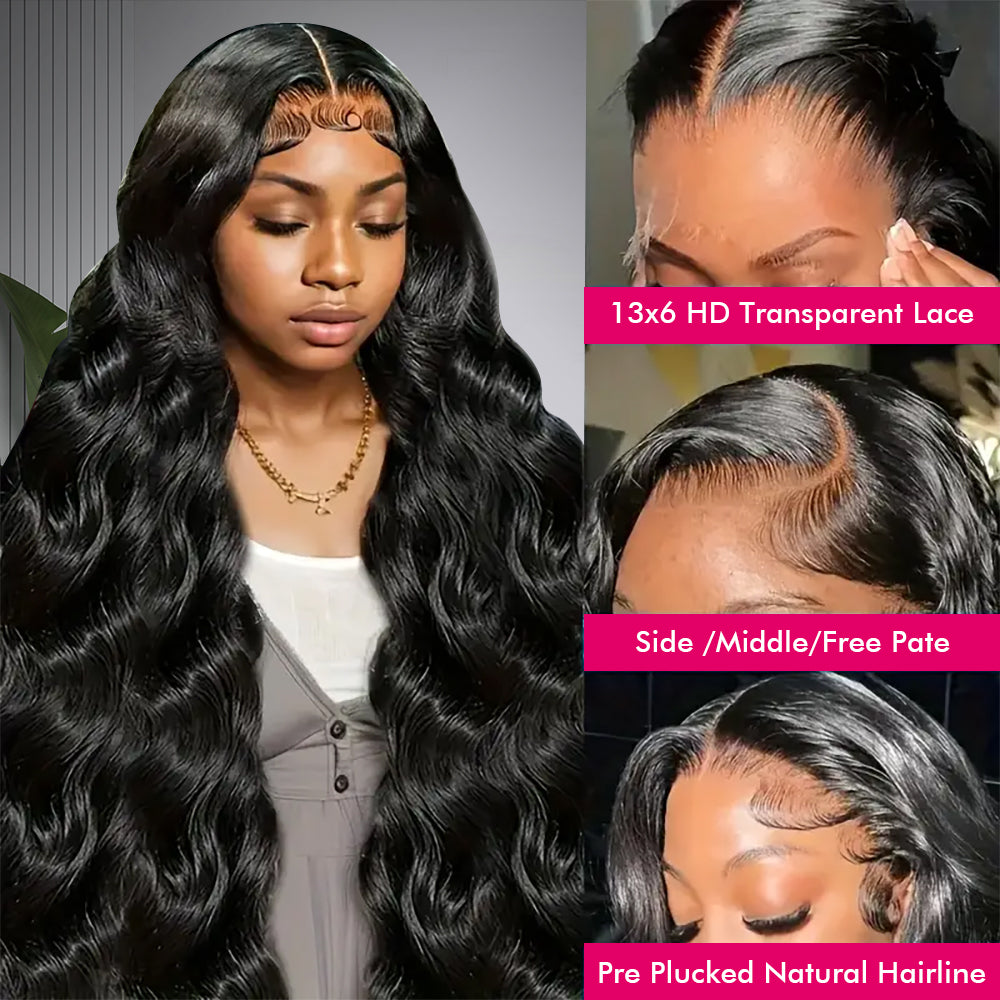 Hairsmarket 13x6 Glueless Wig Body Wave Transparent Lace Front Wigs Brazilian Human Hair Wig Beginner Friendly