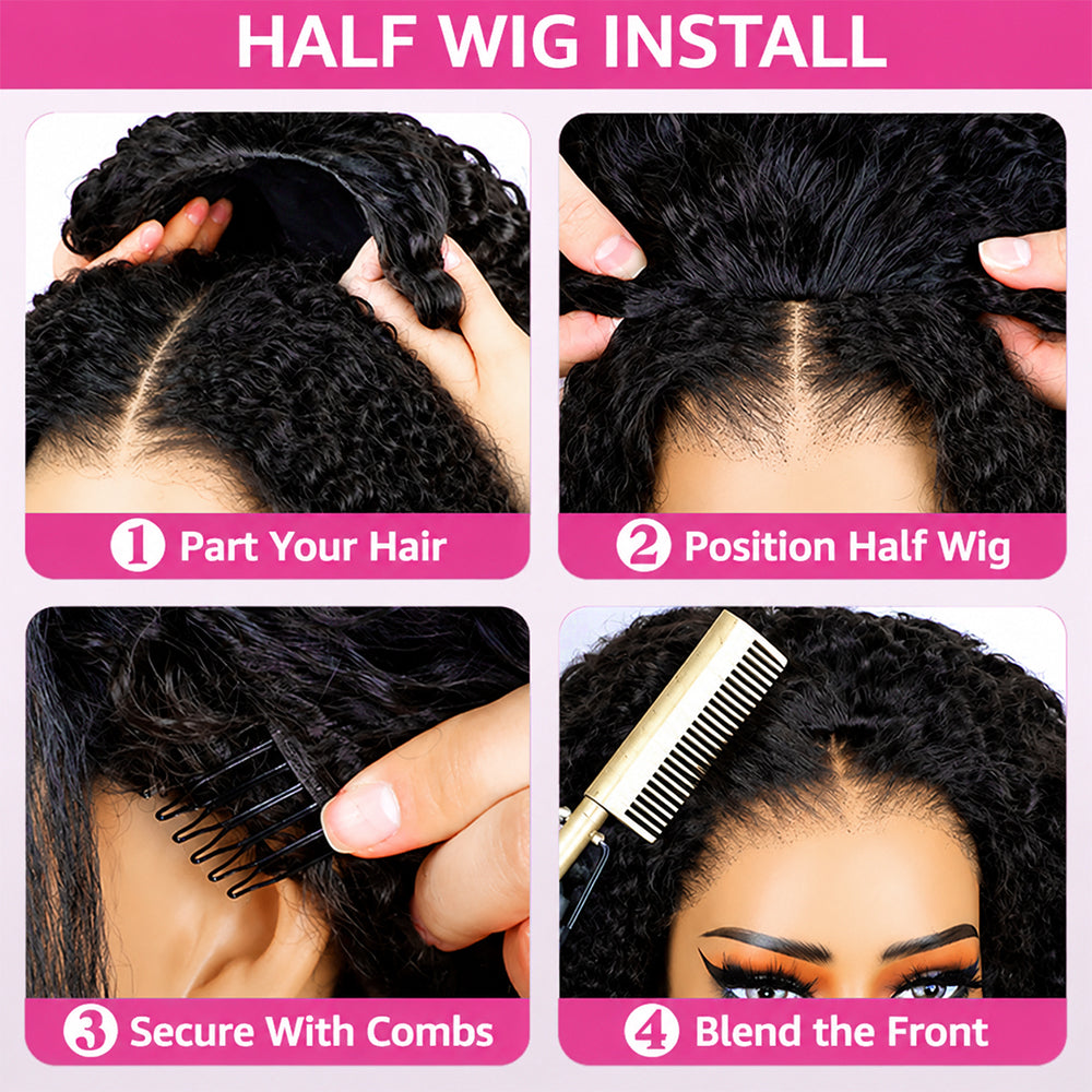 Hairsmarket P4/27 Highlight Color Burmese Curly Ready To Wear Glueless Half Wig Install With Elastic Drawstring Beginner Friendly