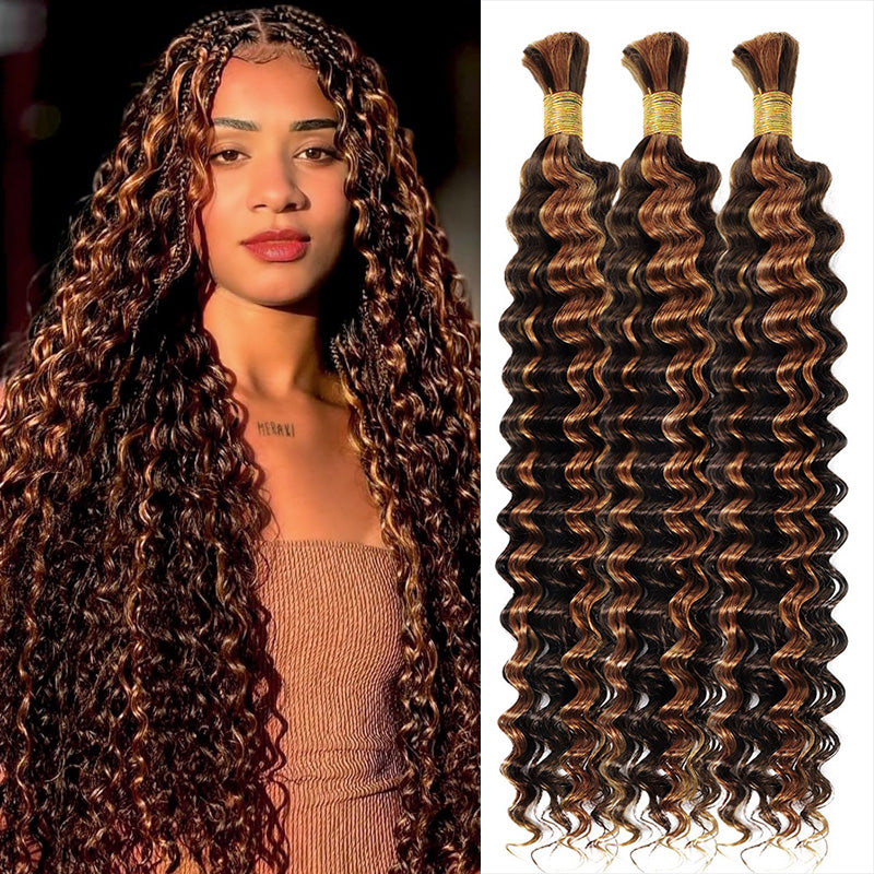 Hairsmarket Highlight Piano Color P4/30 Deep Wave Bulk Human Hair For Braiding Bundles