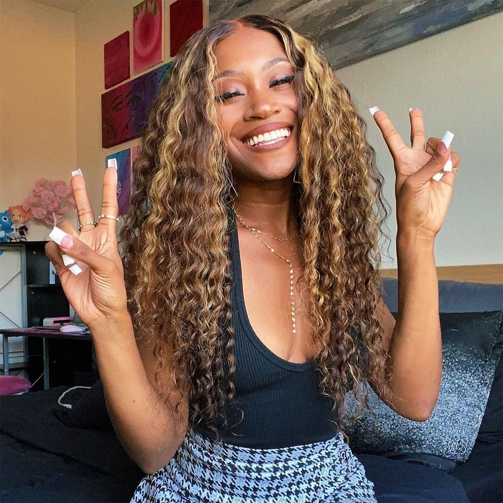 (Super Deal)Highlight P4/27 Human Hair Deep Wave 13x4 Lace Front Wig HD Transparent Lace Front 100% Human Hair Wig