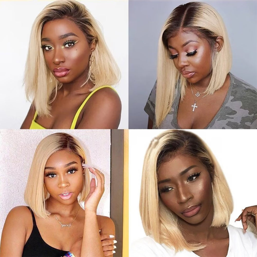 Premium Colored Short Bob Wigs Straight Human Hair Wig 13x4 Full Lace Frontal Bob Wig