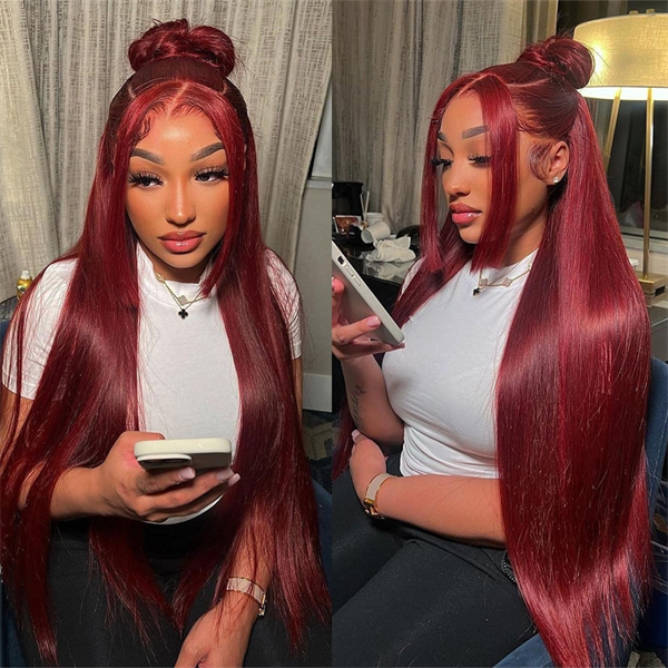 Wear And Go Wigs Burgundy 13x4 Lace Front Wigs Straight Human Hair 99J Glueless Wigs