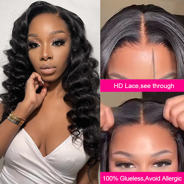 Wear & Go Loose Deep Wave Human Hair Wigs HD Transparent 13x6 Lace Front Wigs Pre Cut Lace