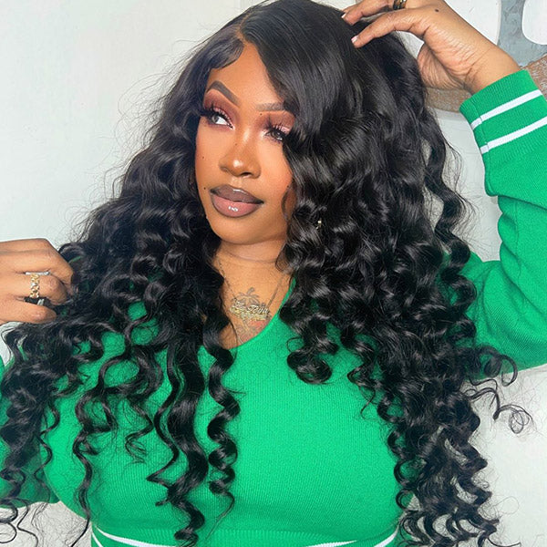 Wear & Go Loose Deep Wave Human Hair Wigs HD Transparent 13x6 Lace Front Wigs Pre Cut Lace