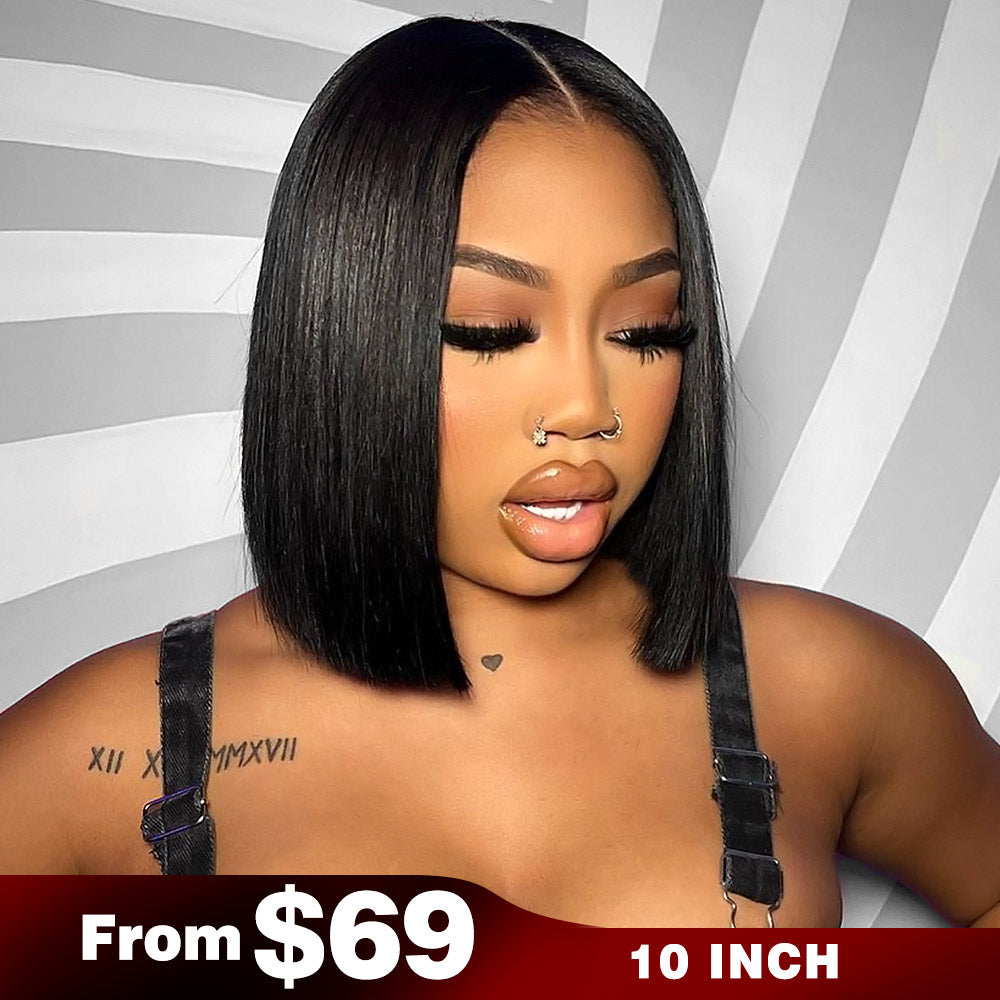 10"=$69 | Short Bob 13x4 Lace Frontal Wig Straight Human Hair Full Lace Frontal Wig