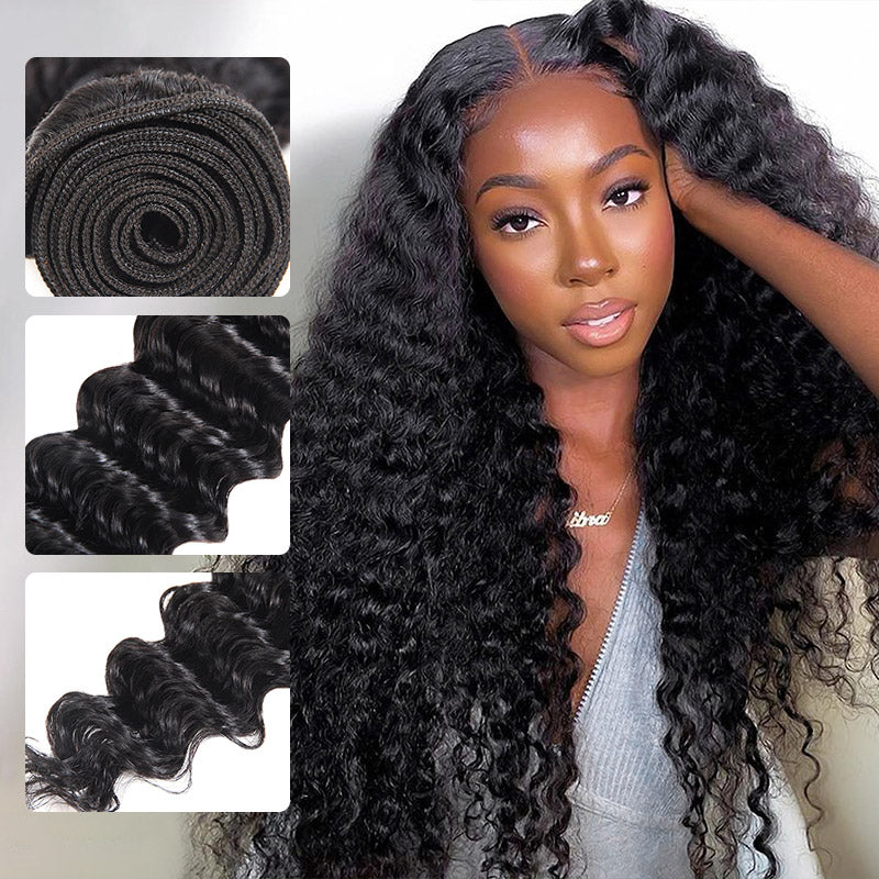 Hairsmarket Brazilian Deep Wave Bundles Deep Curly Human Hair Extensions 4 Bundles