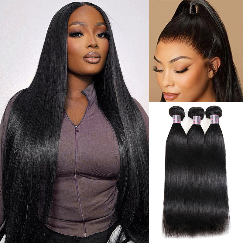 Hairsmarket Brazilian Straight Hair 3 Bundles Straight Human Hair Weave 100% Human Hair