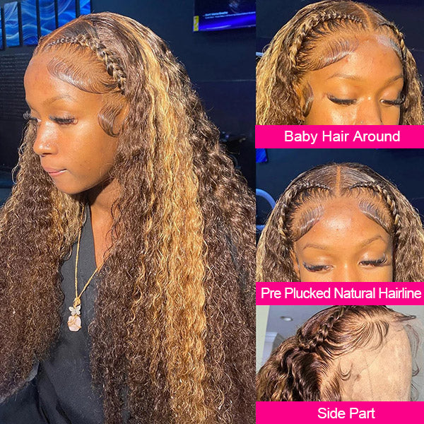 Blonde Highlight Glueless Wigs Deep Wave 13x4 Lace Front Wigs Beginner Friendly Wear & Go Wigs