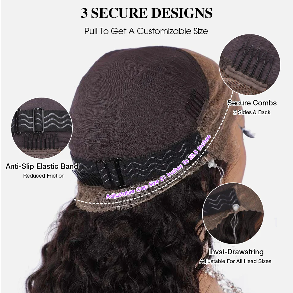 Hairsmarket Pull And Go Drawstring Deep Wave Lace Wig 13x4 HD Full Lace Frontal Wig Drawstring Wig Friendly For Beginners