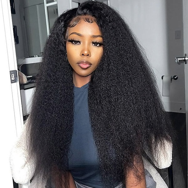 Kinky Straight Wear & Go Wigs Yaki Hair HD Transparent 13x6 Lace Front Wigs Pre Bleached Knots